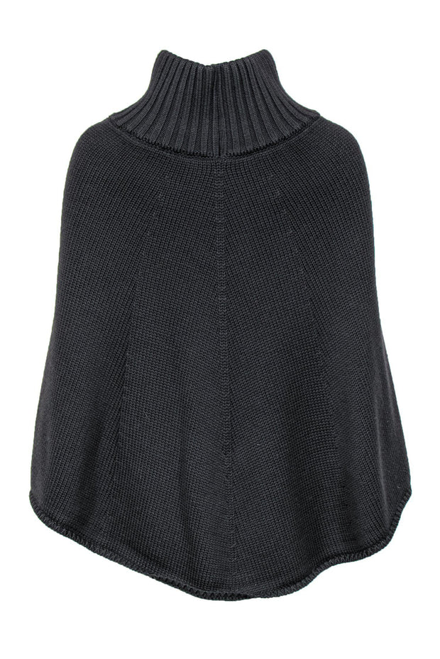 Current Boutique-Weekend Max Mara - Grey Knitted Turtleneck Poncho w/ Fur Front One Size