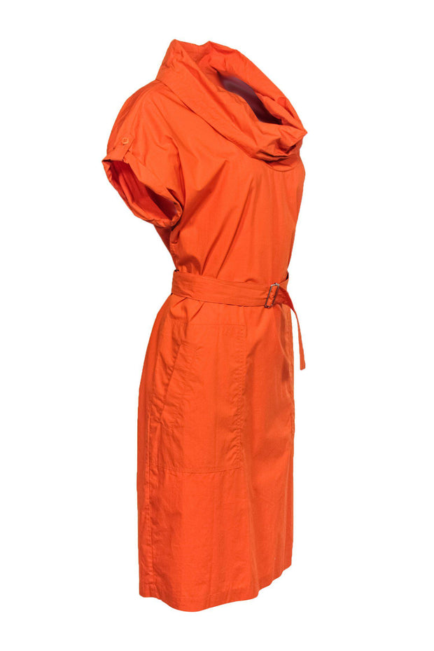 Current Boutique-Weekend Max Mara - Orange Cotton Cowl Neck Dress Sz 14