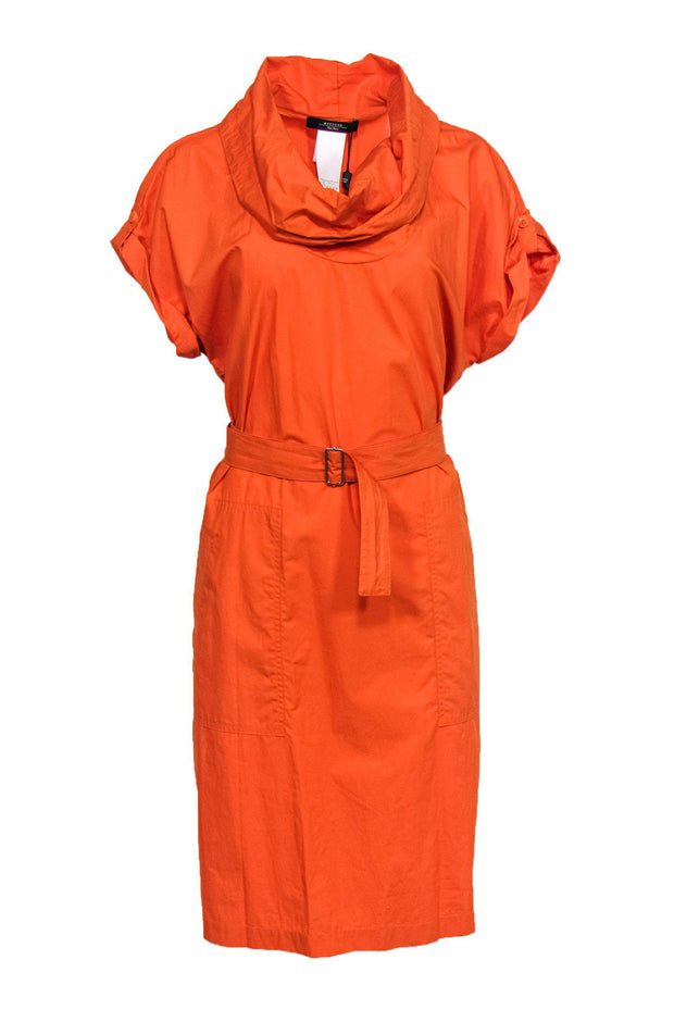 Current Boutique-Weekend Max Mara - Orange Cotton Cowl Neck Dress Sz 14