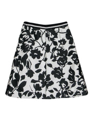 Current Boutique-Weekend Max Mara - Silver & Black Floral Print A-Line Skirt Sz 10