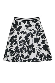 Current Boutique-Weekend Max Mara - Silver & Black Floral Print A-Line Skirt Sz 10