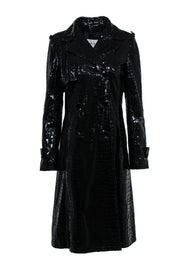 Current Boutique-Weill - Black Faux Suede Snakeskin Textured Trench Coat Sz 8