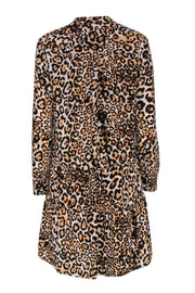 Current Boutique-Whistles - Beige Leopard Print Long Sleeve Half Button-Up Tiered Dress Sz M