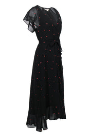 Current Boutique-Whistles - Black Short Sleeve Ruffle Wrap Maxi Dress w/ Heart Print Sz 2