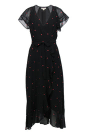 Current Boutique-Whistles - Black Short Sleeve Ruffle Wrap Maxi Dress w/ Heart Print Sz 2