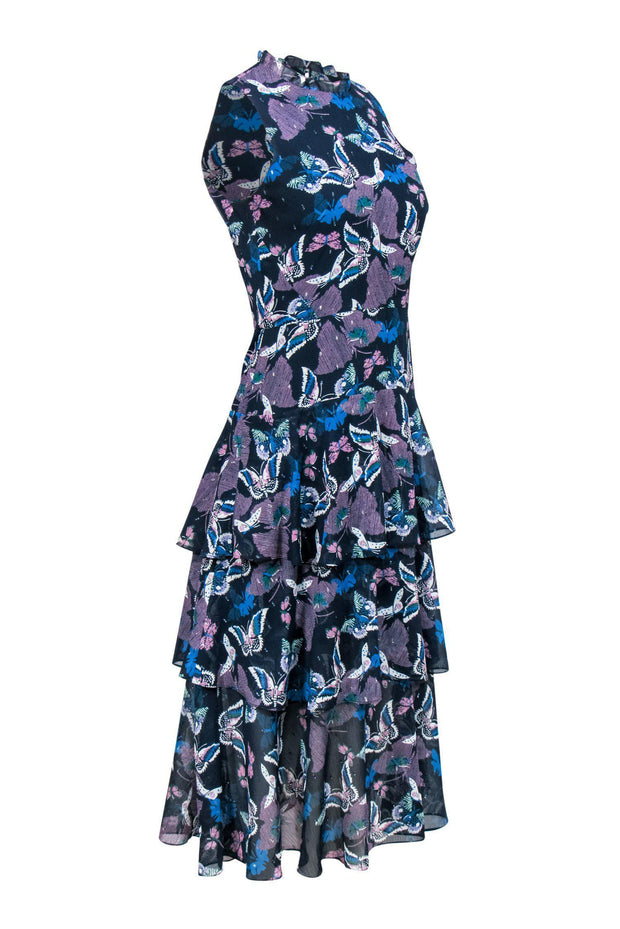 Current Boutique-Whistles - Navy, White & Purple Butterfly Print Ruffle Dress Sz 2
