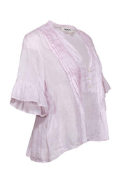 Current Boutique-Whit - Pink Pleated Ruffle Sleeved Linen Shirt Sz P