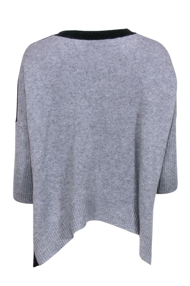 Current Boutique-White & Warren - Grey, Black & Tan Slouchy Cashmere Sweater w/ Asymmetrical Hem Sz XS