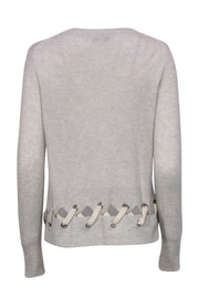 Current Boutique-White & Warren - Light Grey Cashmere Sweater w/ Grommet Tie Design Sz M