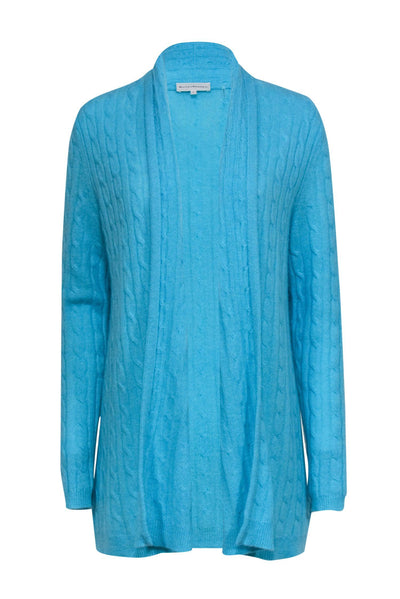 Current Boutique-White & Warren - Turquoise Cable Knit Open Front Cashmere Cardigan Sz L