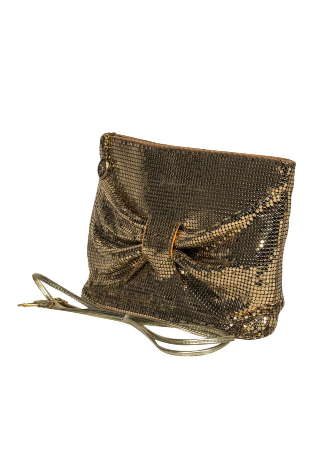 Current Boutique-Whiting & Davis - Gold Chainmail Bow Convertible Crossbody Bag