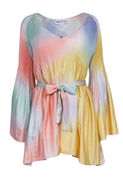 Current Boutique-Wildfox - Pastel Watercolor Print Bell Sleeve Shift Dress w/ Belt Sz S