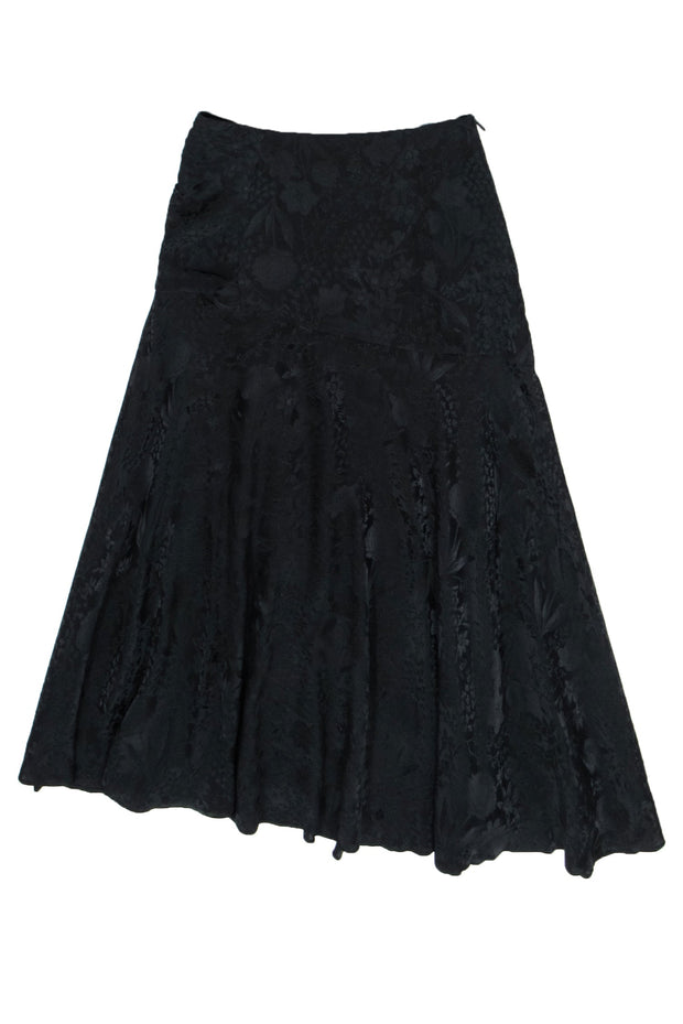 Current Boutique-Wilfred by Aritzia - Black Floral Jacquard "Tango" Ruched Midi Skirt Sz 6