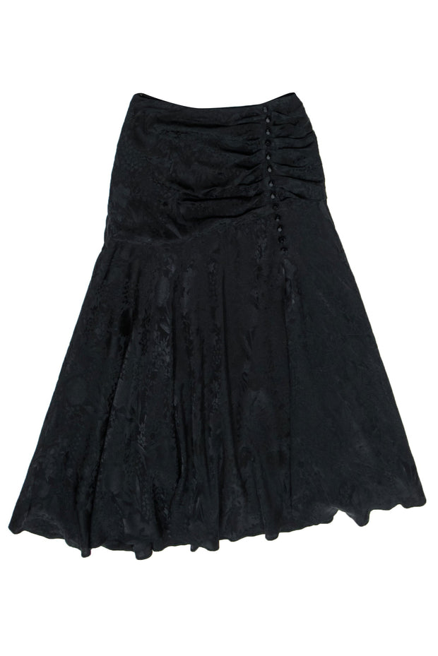 Current Boutique-Wilfred by Aritzia - Black Floral Jacquard "Tango" Ruched Midi Skirt Sz 6
