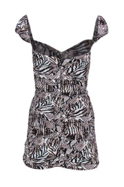 Current Boutique-Wilfred by Aritzia - Brown & White Multi-Animal Print Ruched Bodycon Dress Sz 00
