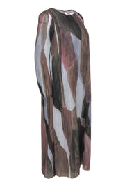 Current Boutique-Wilfred by Aritzia - Grey, Brown & Pink Watercolor Print Pleated Midi Dress Sz XXS