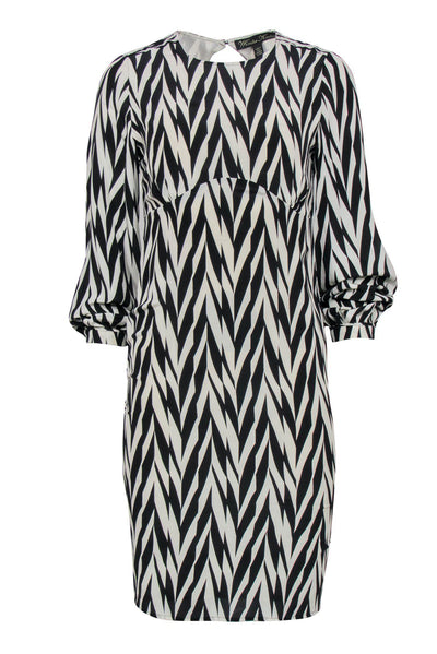 Current Boutique-Winter Kate - Black & White Geometric Print Sheath Dress w/ Open Back Sz S