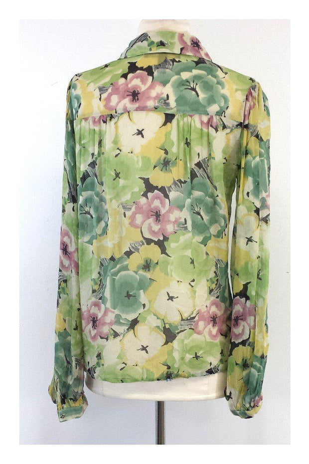 Current Boutique-Winter Kate - Green Floral Silk Button-Up Shirt Sz S