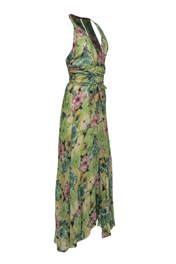 Current Boutique-Winter Kate - Green & Multicolored Floral Print Sleeveless Maxi Dress Sz S