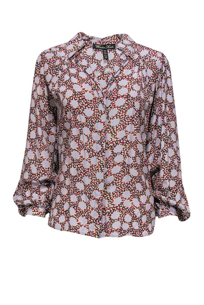 Current Boutique-Winter Kate - Red & Periwinkle Print Silk Blouse Sz XS