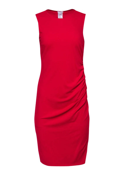 Current Boutique-Wolford - Red Sleeveless Ruched Midi Dress Sz 8