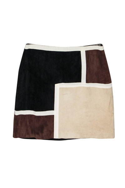 Current Boutique-Worth New York - Brown Colorblock Suede Skirt Sz 10