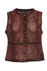 Current Boutique-Worth New York - Brown Leather Perforated Button-Up Vest Sz 12