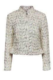 Current Boutique-Worth New York - Cream & Silver Floral Textured Button-Up Jacket Sz 8