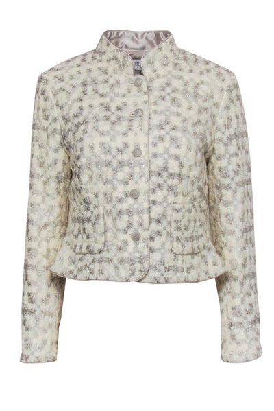Current Boutique-Worth New York - Cream & Silver Floral Textured Button-Up Jacket Sz 8