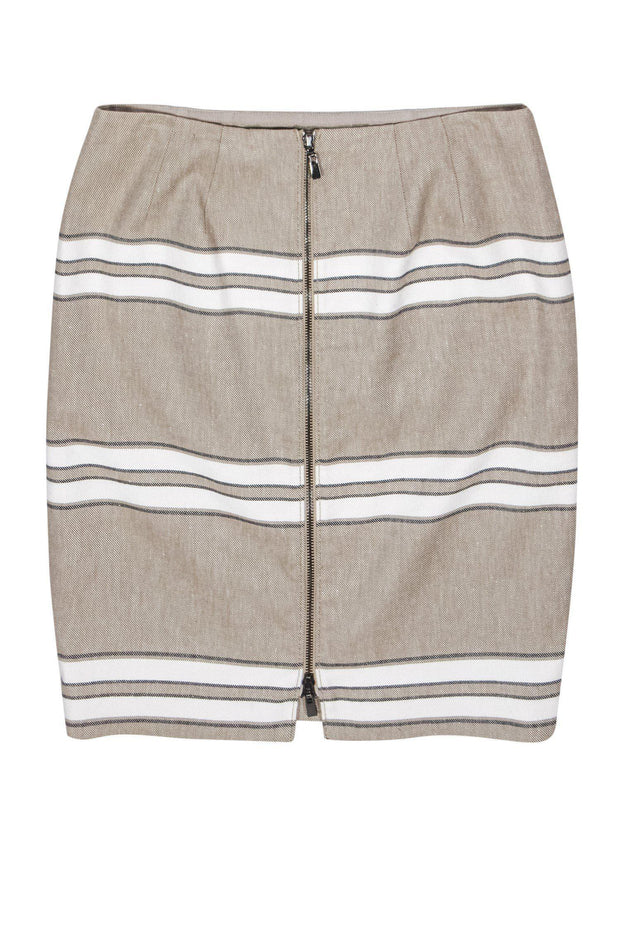 Current Boutique-Worth New York - Khaki Cotton & Linen Striped Skirt Sz 8