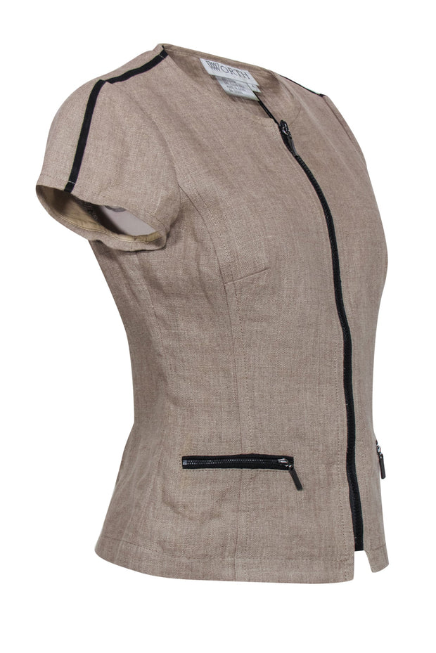 Current Boutique-Worth - Taupe Linen Short Sleeved Jacket w/ Trim Sz 4