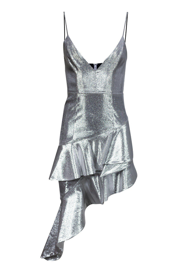 Current Boutique-X by NBD - Silver Asymmetric Ruffle Dress Sz S