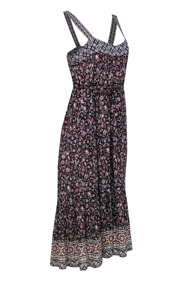 Current Boutique-Xirena - Black & Purple Cotton Floral Patterned Maxi Dress Sz S