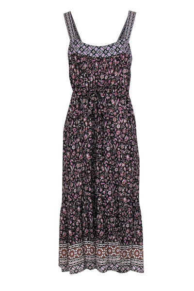 Current Boutique-Xirena - Black & Purple Cotton Floral Patterned Maxi Dress Sz S