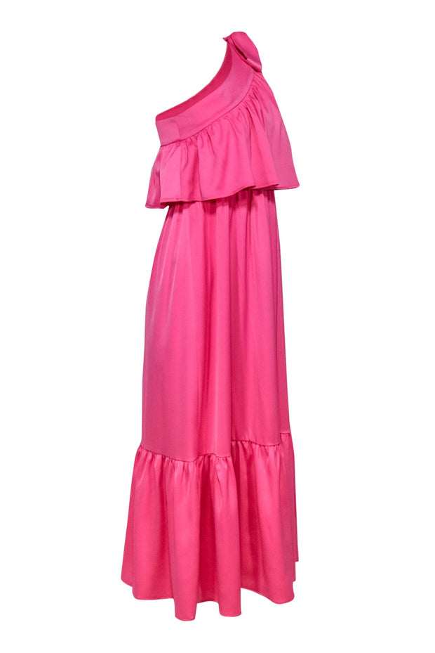 Current Boutique-Y.A.S - Bubblegum Pink One-Shoulder "Victoria" Maxi Dress w/ Bow & Flounce Sz XS