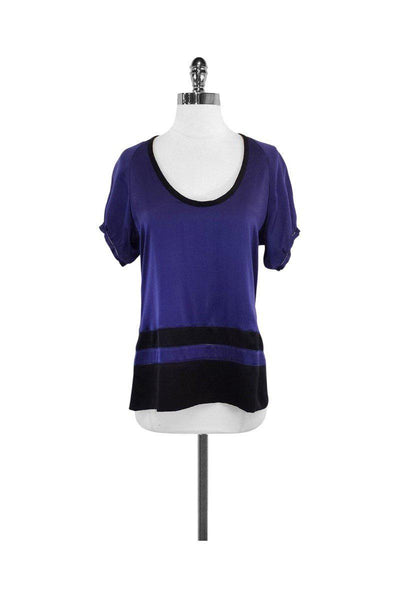 Current Boutique-Yigal Azrouel - Purple & Black Silk Short Sleeve Top Sz S