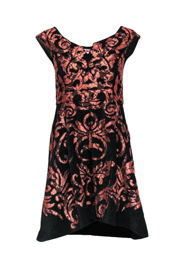 Current Boutique-Yoana Baraschi - Black & Orange Paisley A-Line Dress Sz 0