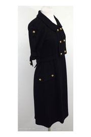 Current Boutique-Yoana Baraschi - Black Short Sleeve Gold Button Dress Sz 8