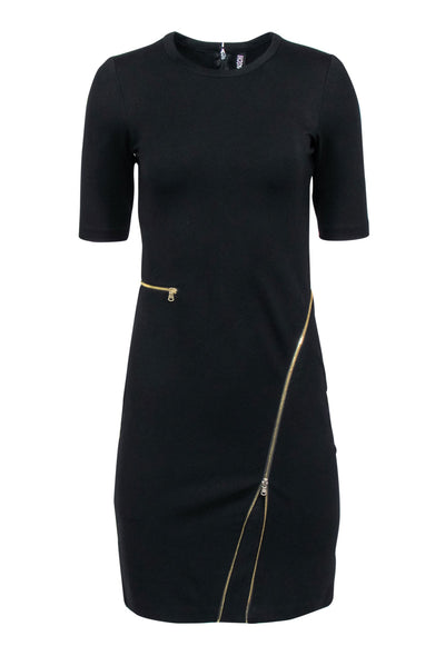Current Boutique-Yoana Baraschi - Black Short Sleeve Sheath Dress w/ Zipper Accents Sz 2