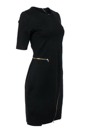 Current Boutique-Yoana Baraschi - Black Short Sleeve Sheath Dress w/ Zipper Accents Sz 8