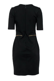 Current Boutique-Yoana Baraschi - Black Short Sleeve Sheath Dress w/ Zipper Accents Sz 8