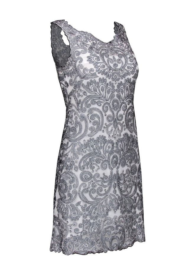 Current Boutique-Yoana Baraschi - Black & White Scrolled Sequined Cocktail Dress Sz XS