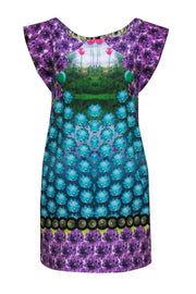 Current Boutique-Yoana Baraschi - Blue & Purple Flower Print Dress w/ Garden Scene Sz 4