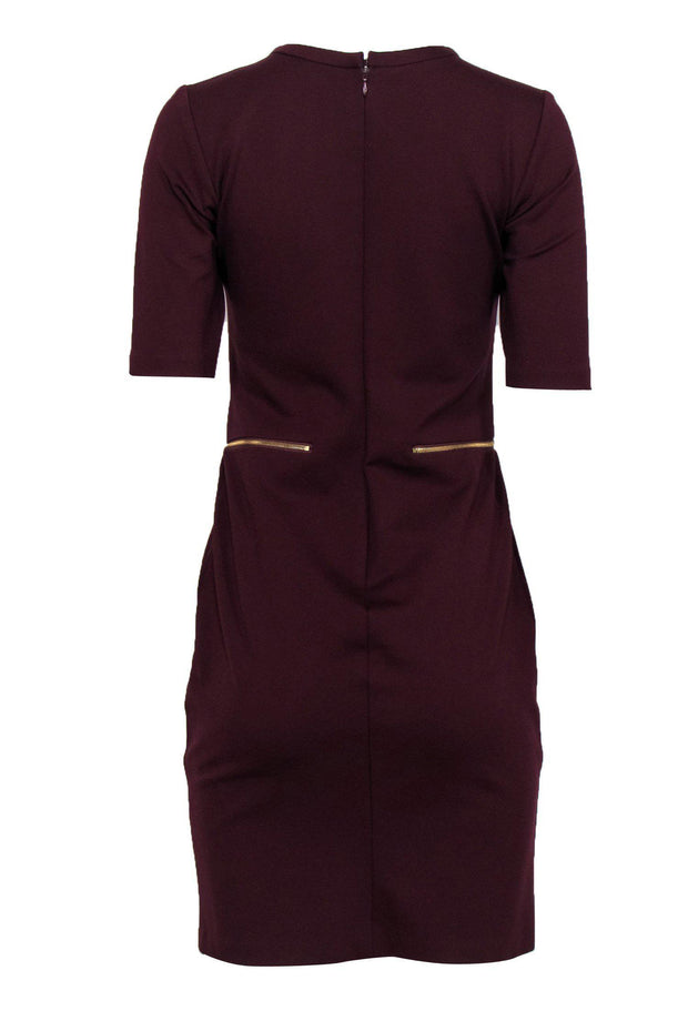 Current Boutique-Yoana Baraschi - Burgundy Short Sleeve Sheath Dress w/ Zippers Sz 6