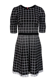 Current Boutique-Yoana Baraschi - Grey Grid Pattern Pleated Dress Sz 4