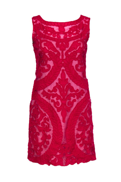 Current Boutique-Yoana Baraschi - Hot Pink Embroidered Sheer Overlay Sheath Dress Sz 4