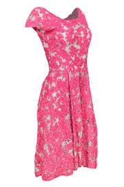 Current Boutique-Yoana Baraschi - Hot Pink & Nude Floral Lace Cap Sleeve Fit & Flare Dress Sz S