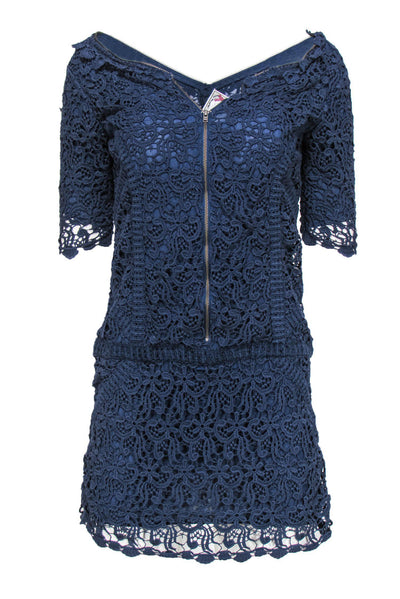 Current Boutique-Yoana Baraschi - Navy Lace Sheath Dress w/ Zipper Detail Sz 2