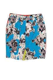 Current Boutique-Yoana Baraschi - Orange & Blue Two-Toned Floral Print A-Line Skirt Sz 6