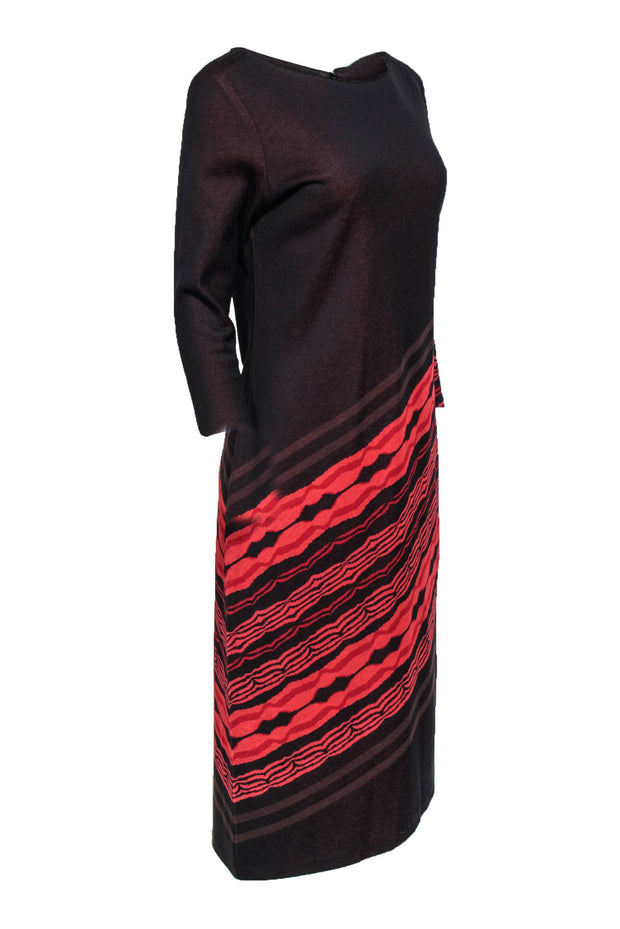 Current Boutique-Yoana Baraschi - Red Print 3/4 Sleeve Knit Dress Sz L